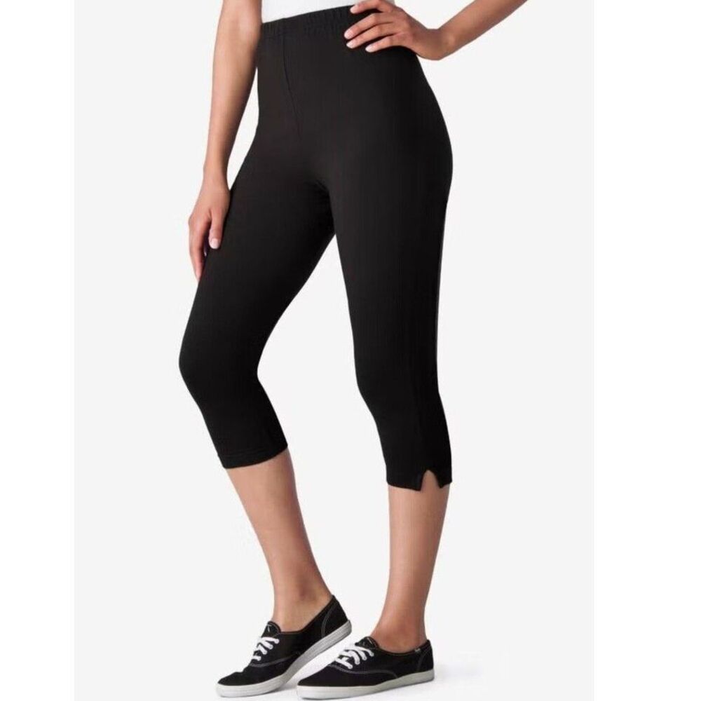 Woman Within Stretch Cotton Capri Leggings Size 1X (22-24) Black